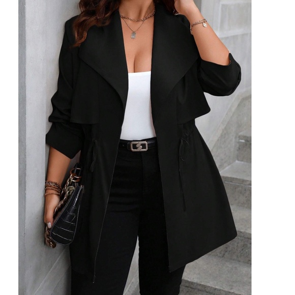 Plus Burgundy Wide Collar Drawstring Lightweight Jacket Coat - Picture 6 of 7